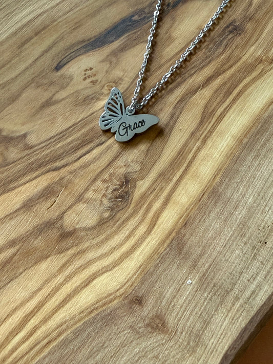 Engraved Butterfly Necklace