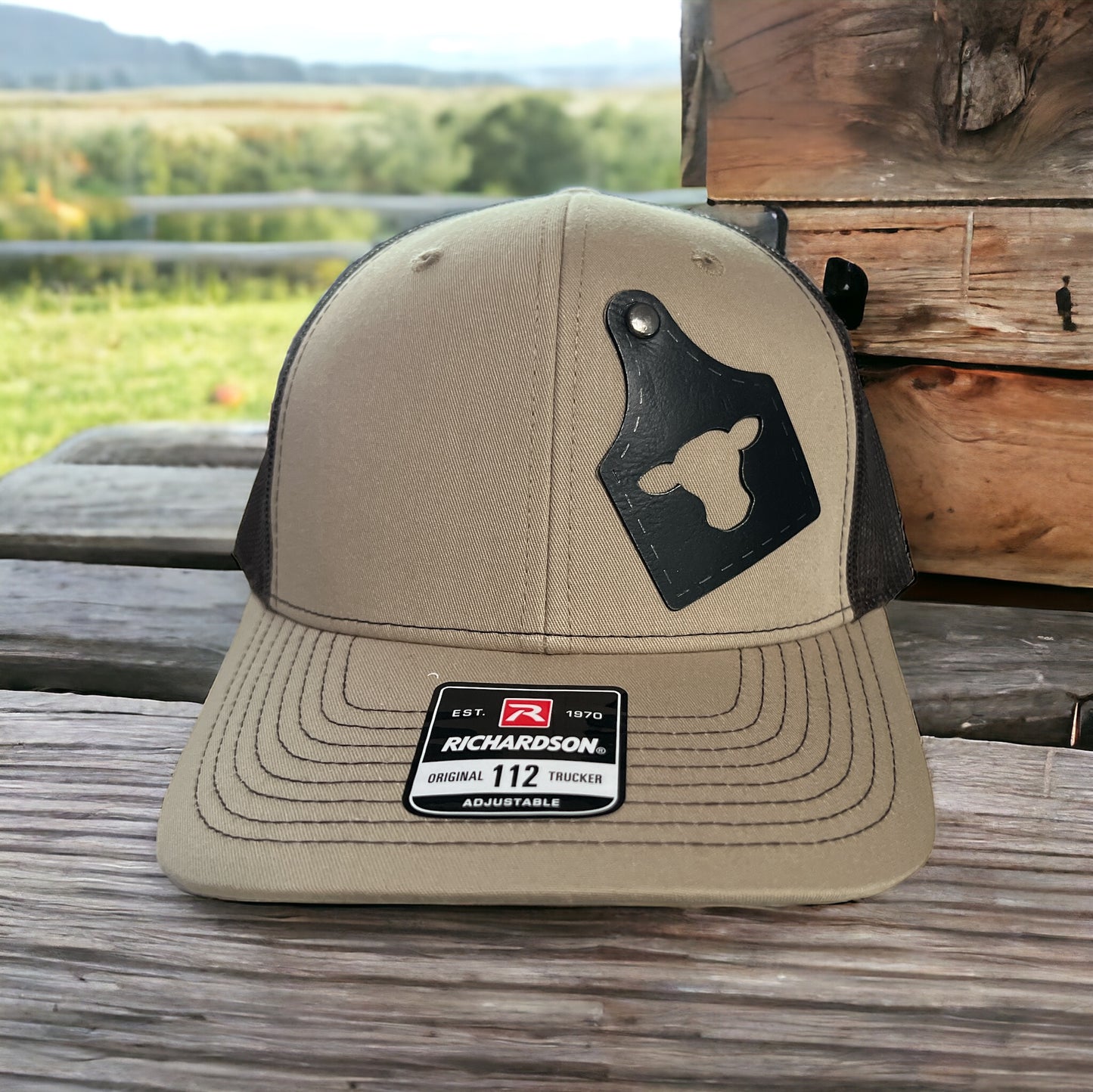 Black Cow Tag with Antiqued Silver Rivet Richardson 112 Trucker