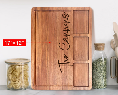 17” Large acacia wood cutting board w/containers Meat Cheese Platter Fruit Charcuterie Decor Gift
