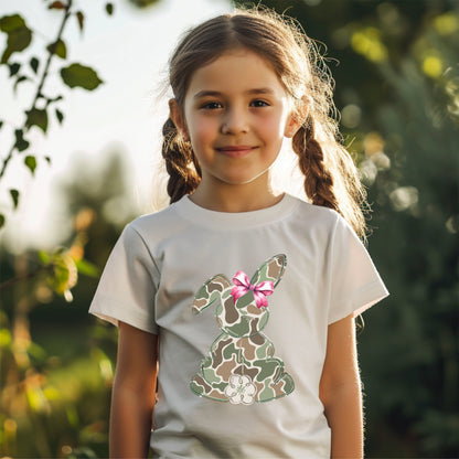 Camo Bunny with Bow Easter T-Shirt