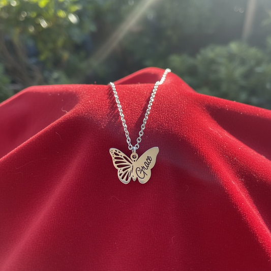 Engraved Butterfly Necklace